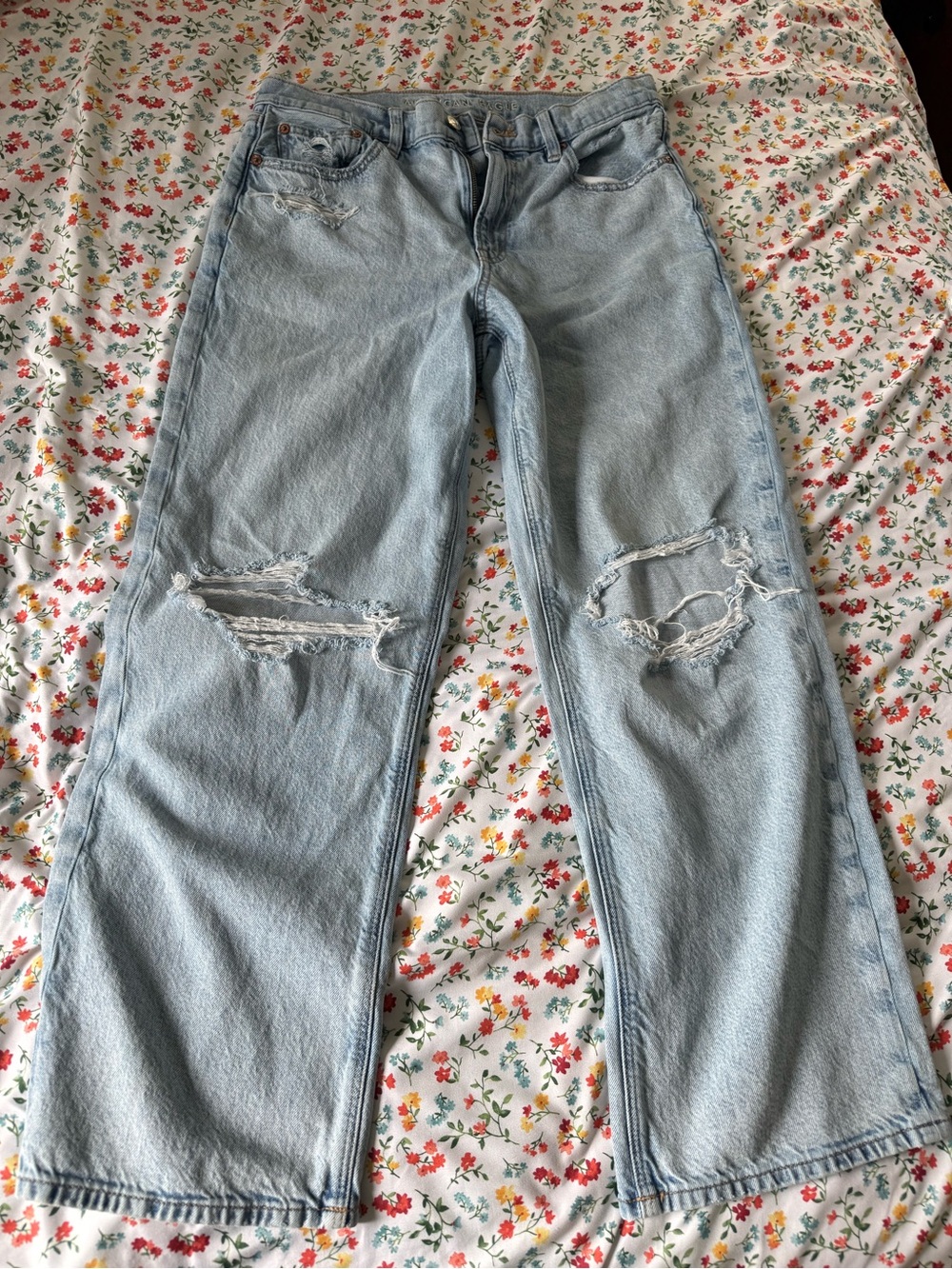 American Eagle Outfitters Light Blue Distressed Wide Leg Jeans